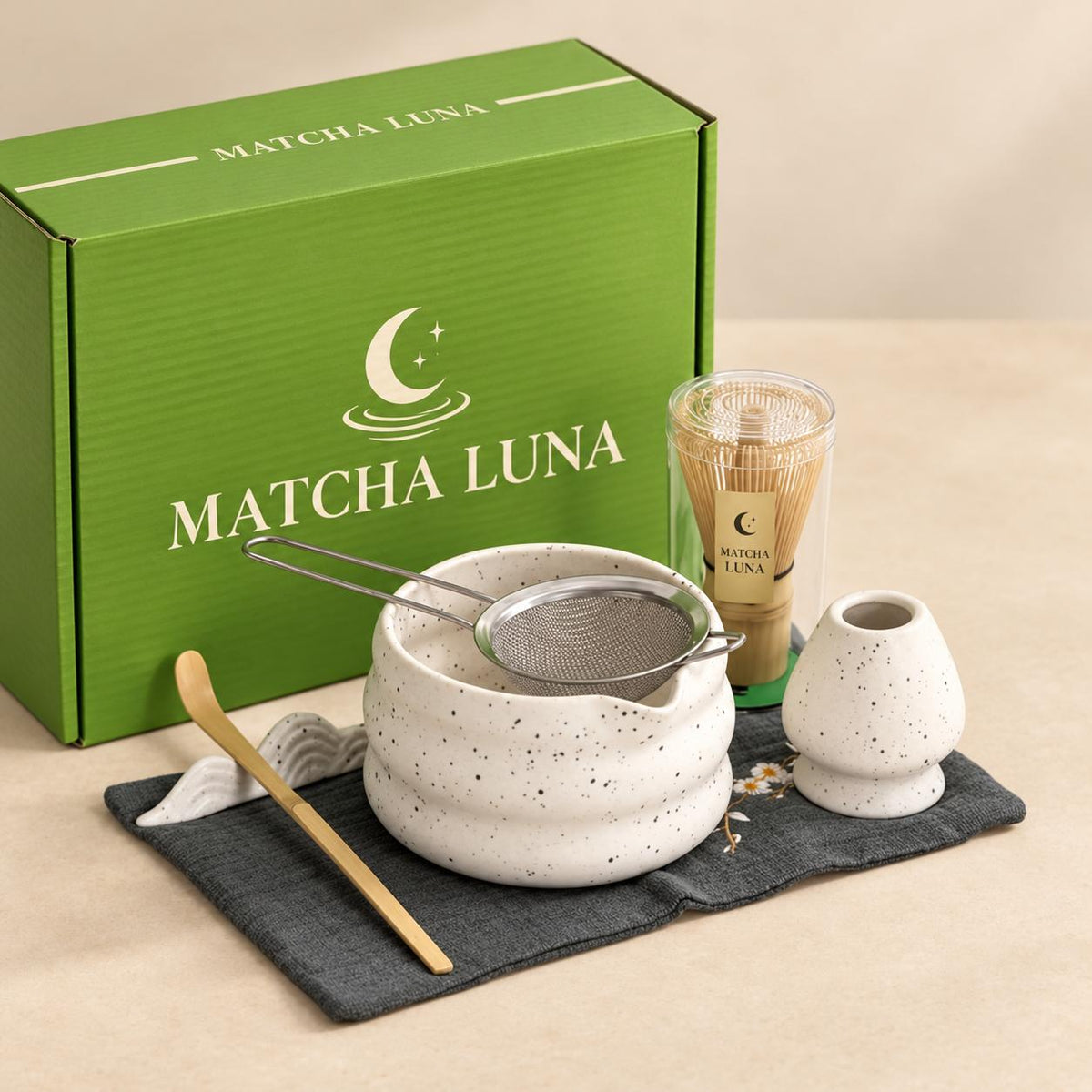 Matcha-Zubehör-Set – Steingut Natur (Profi-Set)